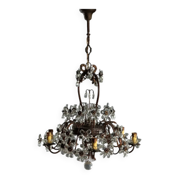 Antique metal and glass chandelier with 6 lights, Italy, 20th century