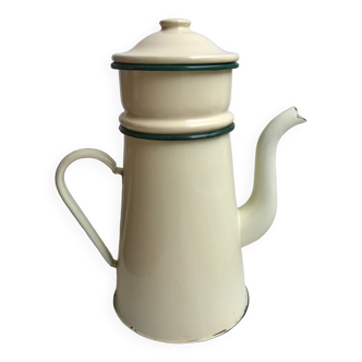 glazed teapot in yellow and green metal early twentieth century