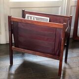 Scandinavian magazine rack/vinyl rack in Rio rosewood and leather by Torbjørn Afdal