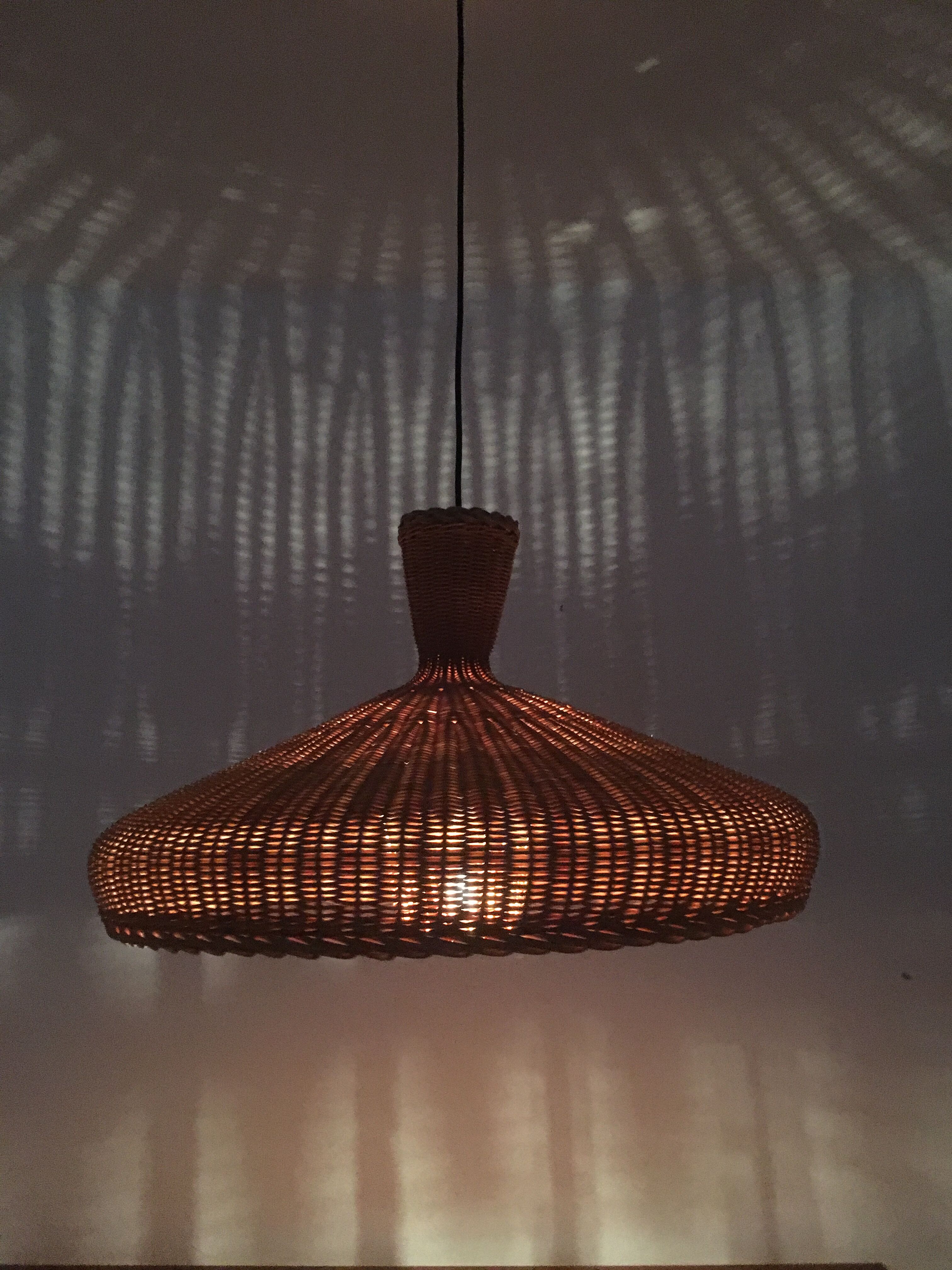 exceptional large Mid Century Modern wicker pendant lamp