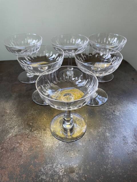 Set of 6 cut crystal champagne glasses with facets from Baccarat