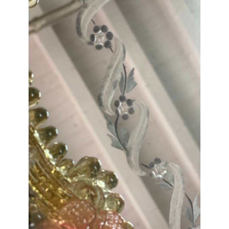 2000s venetian oval gold and pink floreal hand-carving mirror in murano glass style
