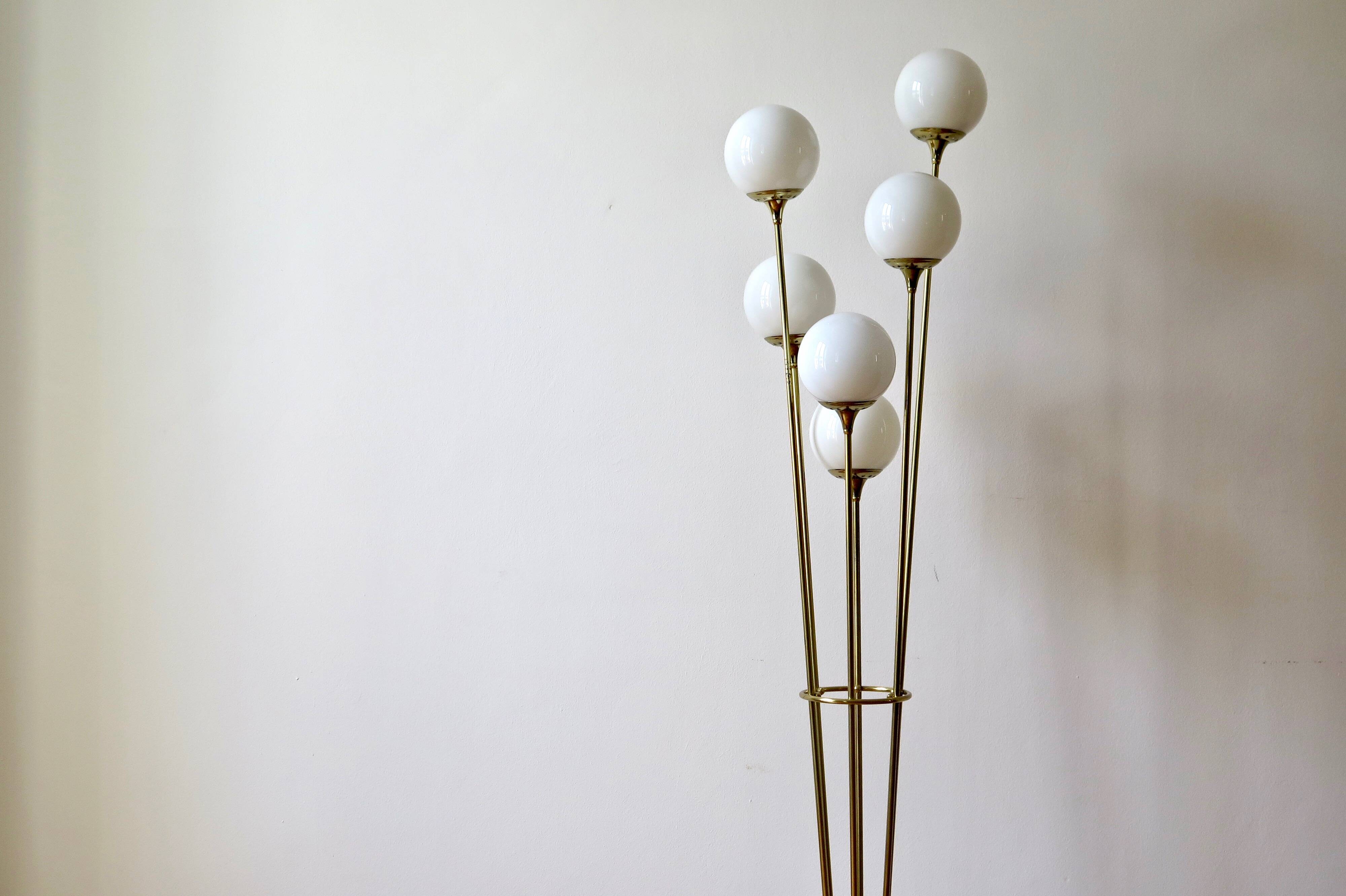 Italian Floor Lamp In Brass, Carrara and Opaline