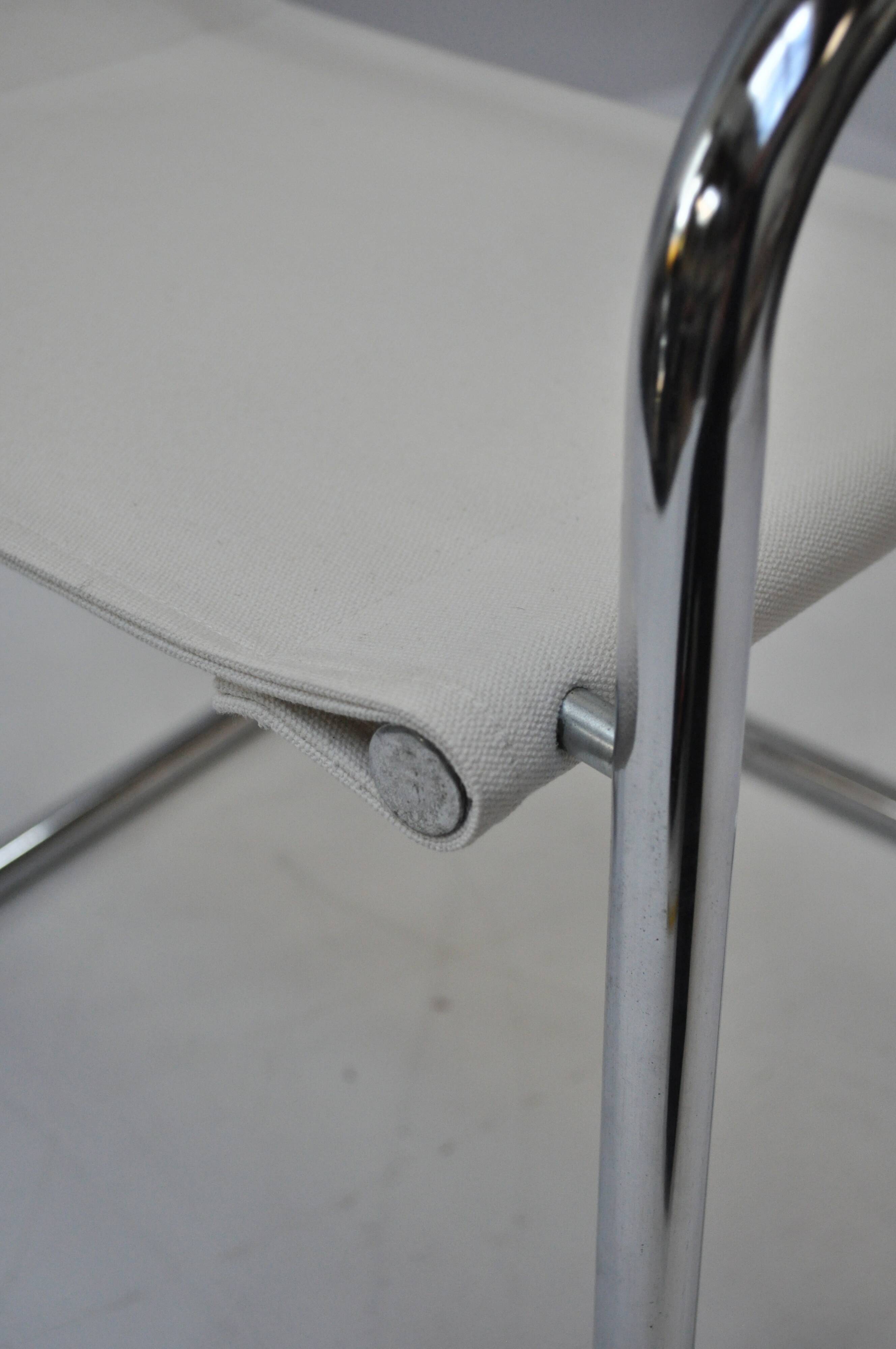 Set of 4 Chrome Sled-Base Chairs, Reupholstered in Italian Chioccarello Lin