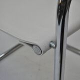 Set of 4 Chrome Sled-Base Chairs, Reupholstered in Italian Chioccarello Lin