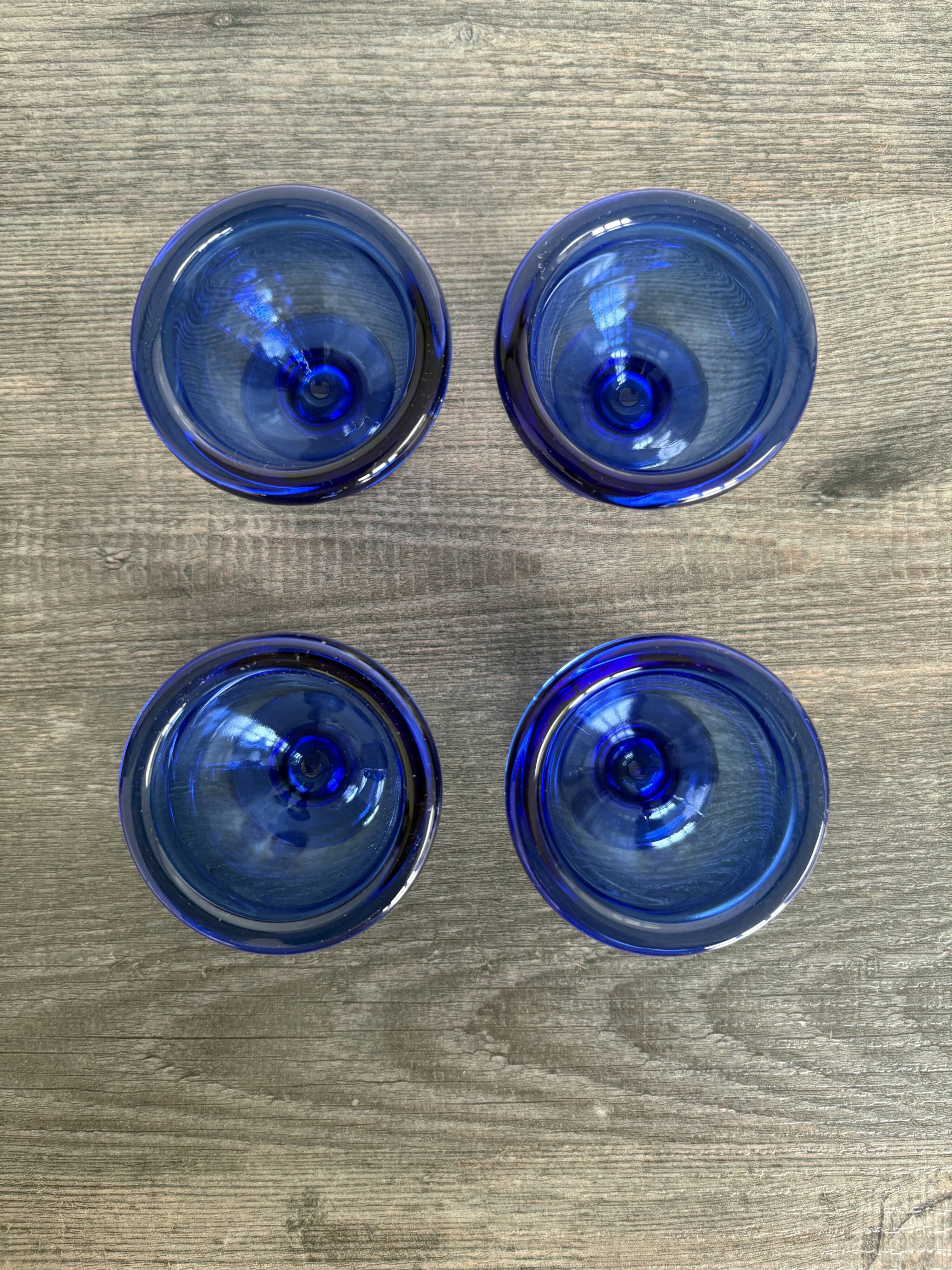 Coquetiers vintage en verre bleu cobalt, France