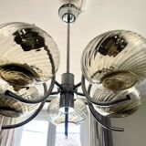 Large chrome and smoked glass chandelier 1970