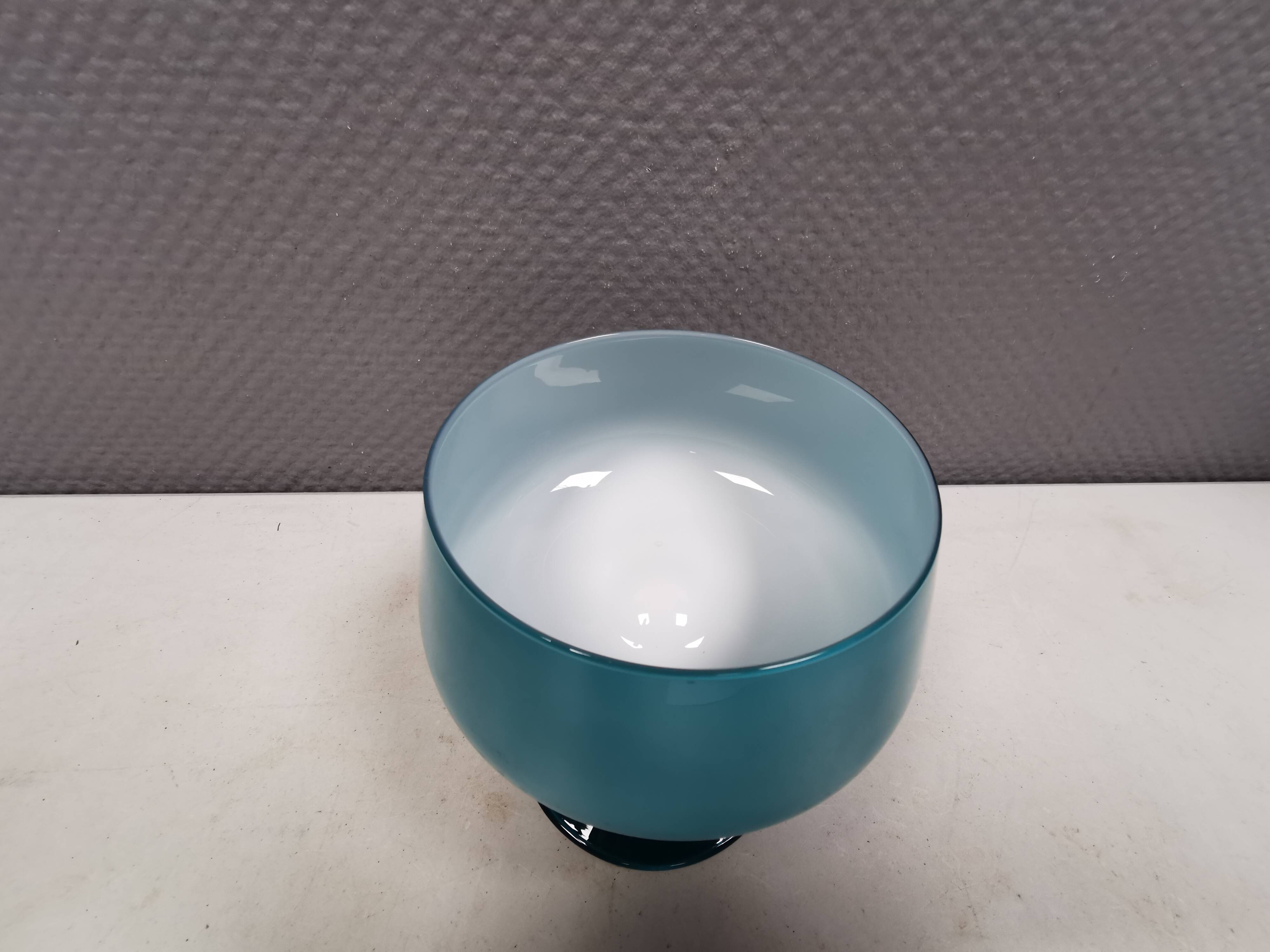 Vintage turquoise glass pedestal bowl Carlo Moretti Italy 1960s