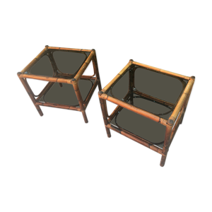 Paire chevets rotin et bambou vintage