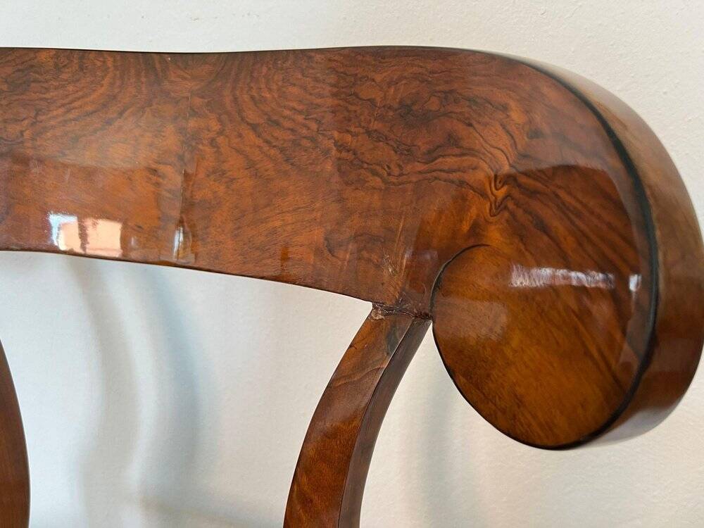 Biedermeier Shovel Chair in Walnut Veneer & Black Leather, Austria, 1820s