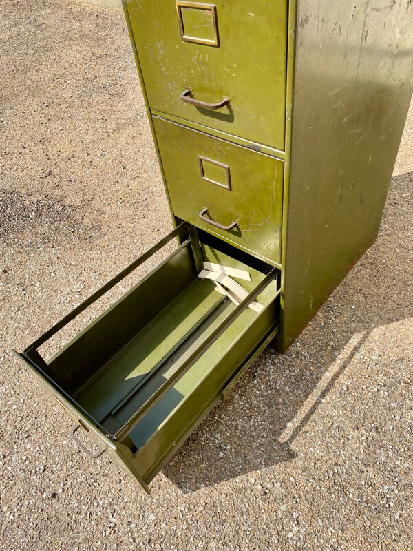 Casier métallique 4 tiroirs militaire ancien, archive, armoire, filièr