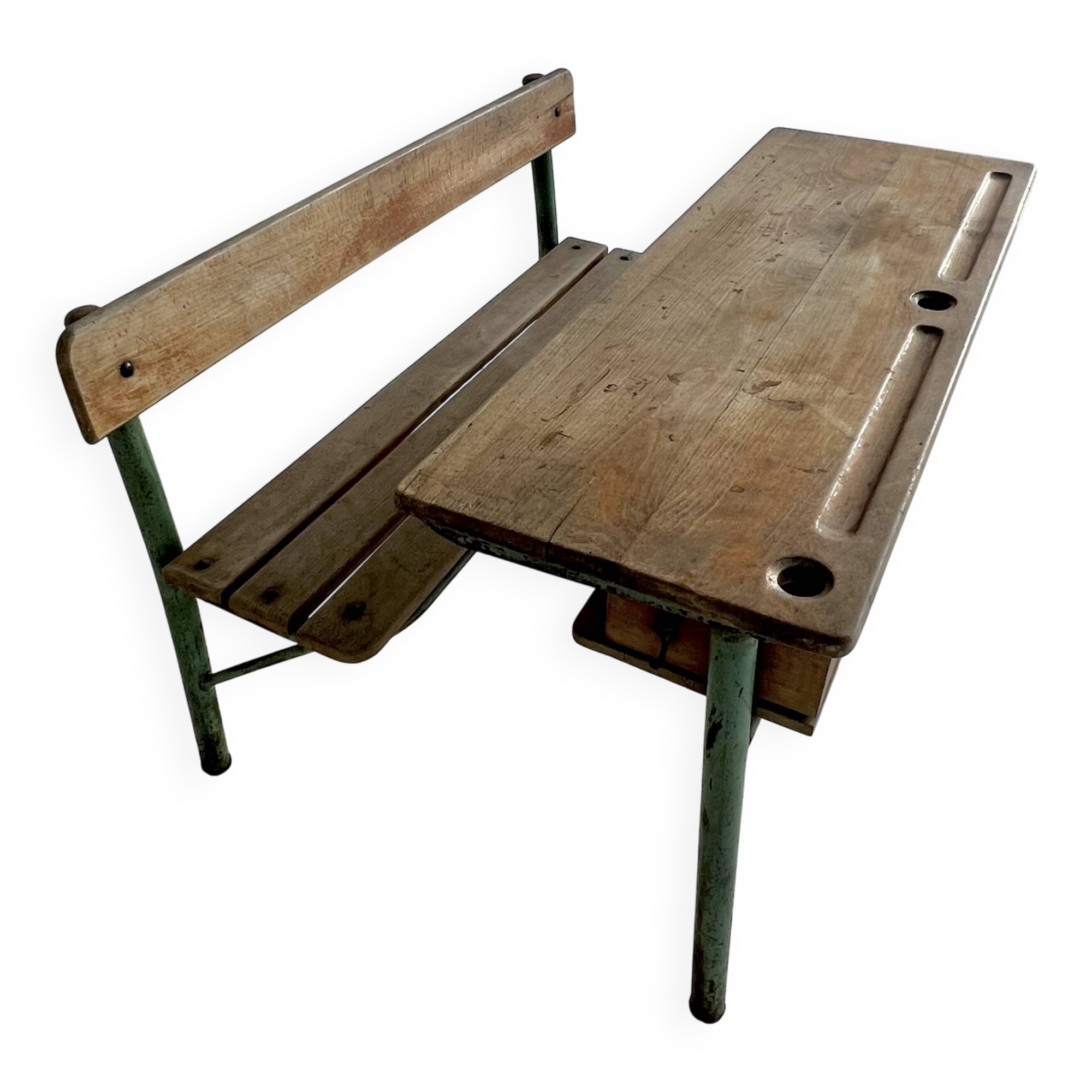 Ancien pupitre d’école double vintage Colman Thonon 1950-1960