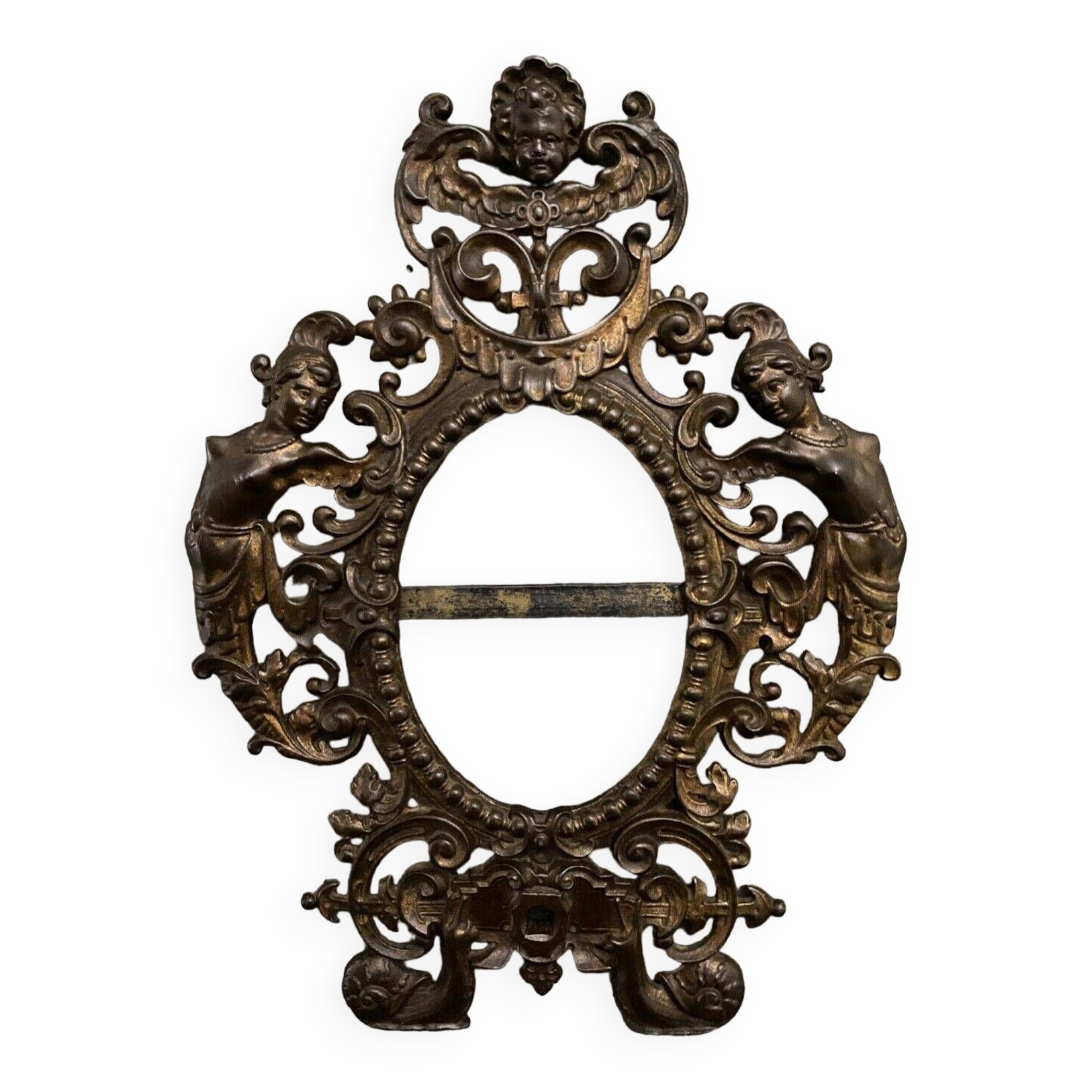 Bronze frame nineteenth Napoleon III richly decorated with macaroons