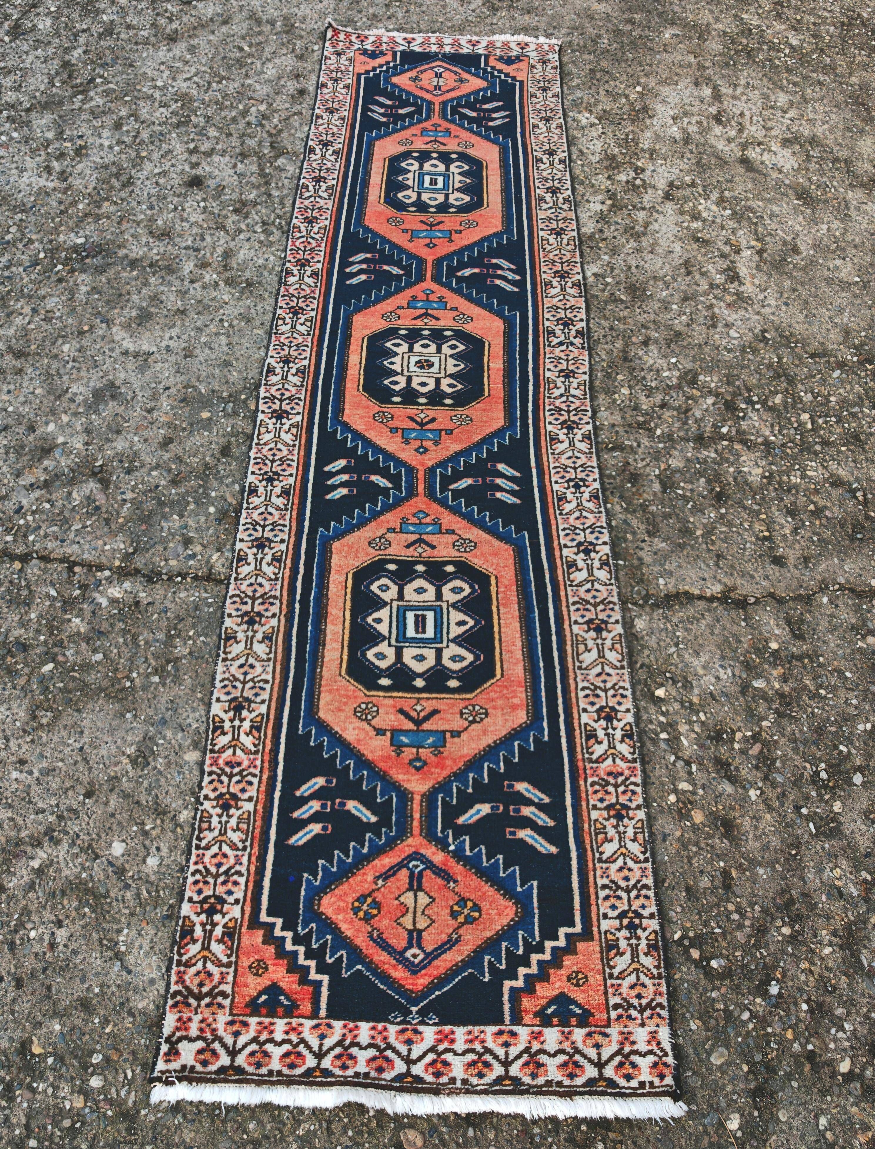 Vintage Anatolian runner rug in wool from the 1950s.