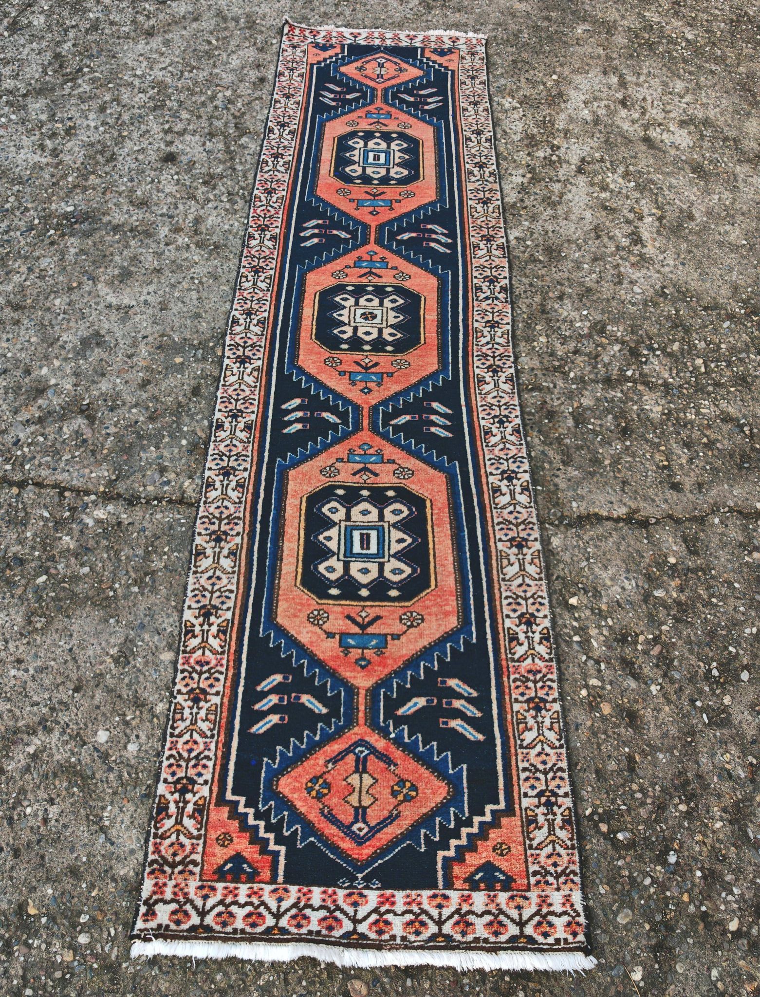 Vintage Anatolian runner rug in wool from the 1950s.