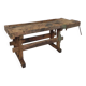 Wooden industrial workbench with vice, 194 cm long, 1930s.