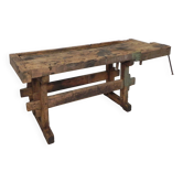 Établi industriel en bois avec étau, 194 cm de long, années 1930