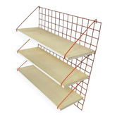 Étagère murale vintage orange-rouge à plusieurs niveaux avec grille