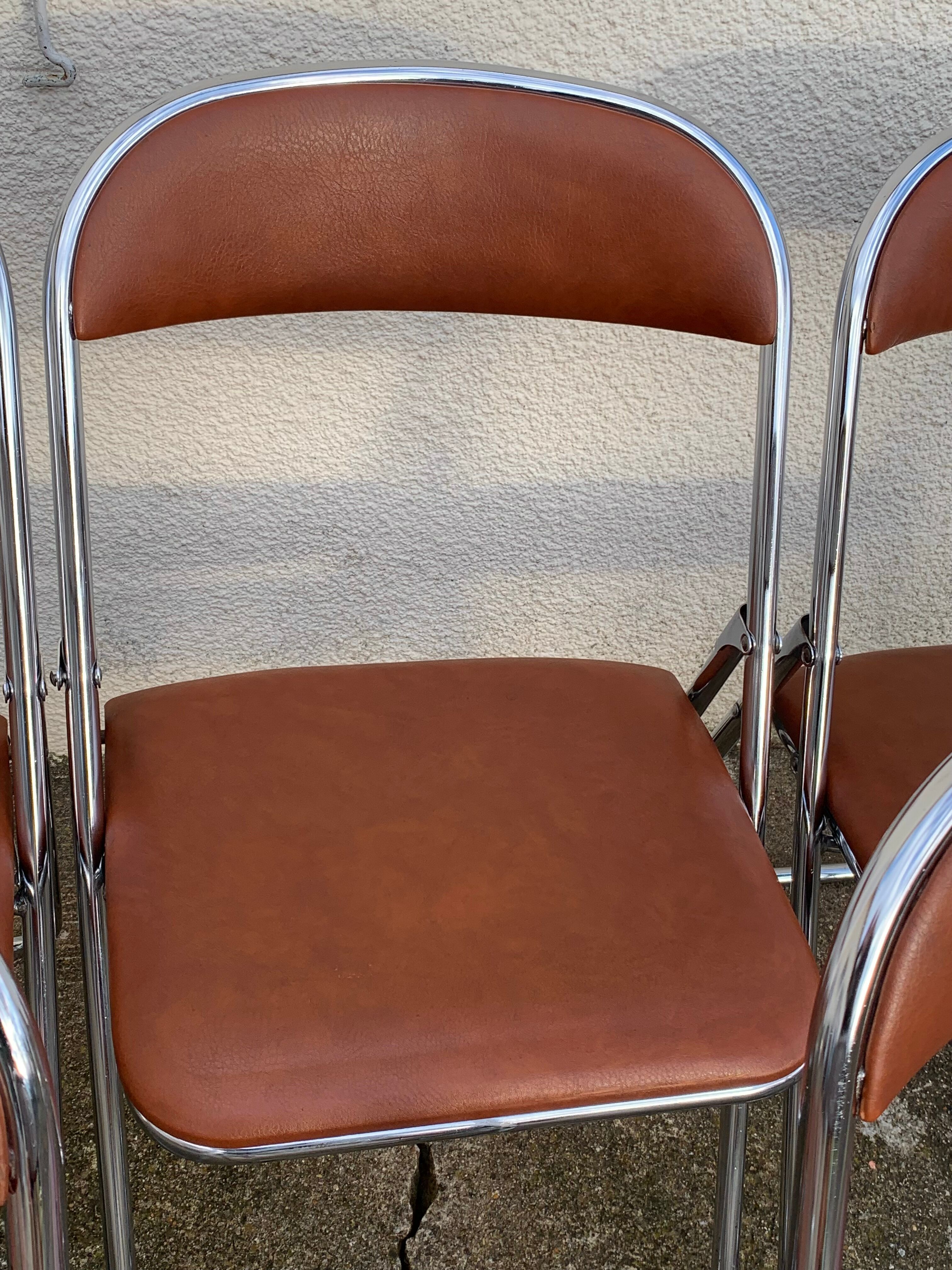 10 vintage skai and chrome metal folding chairs 1970