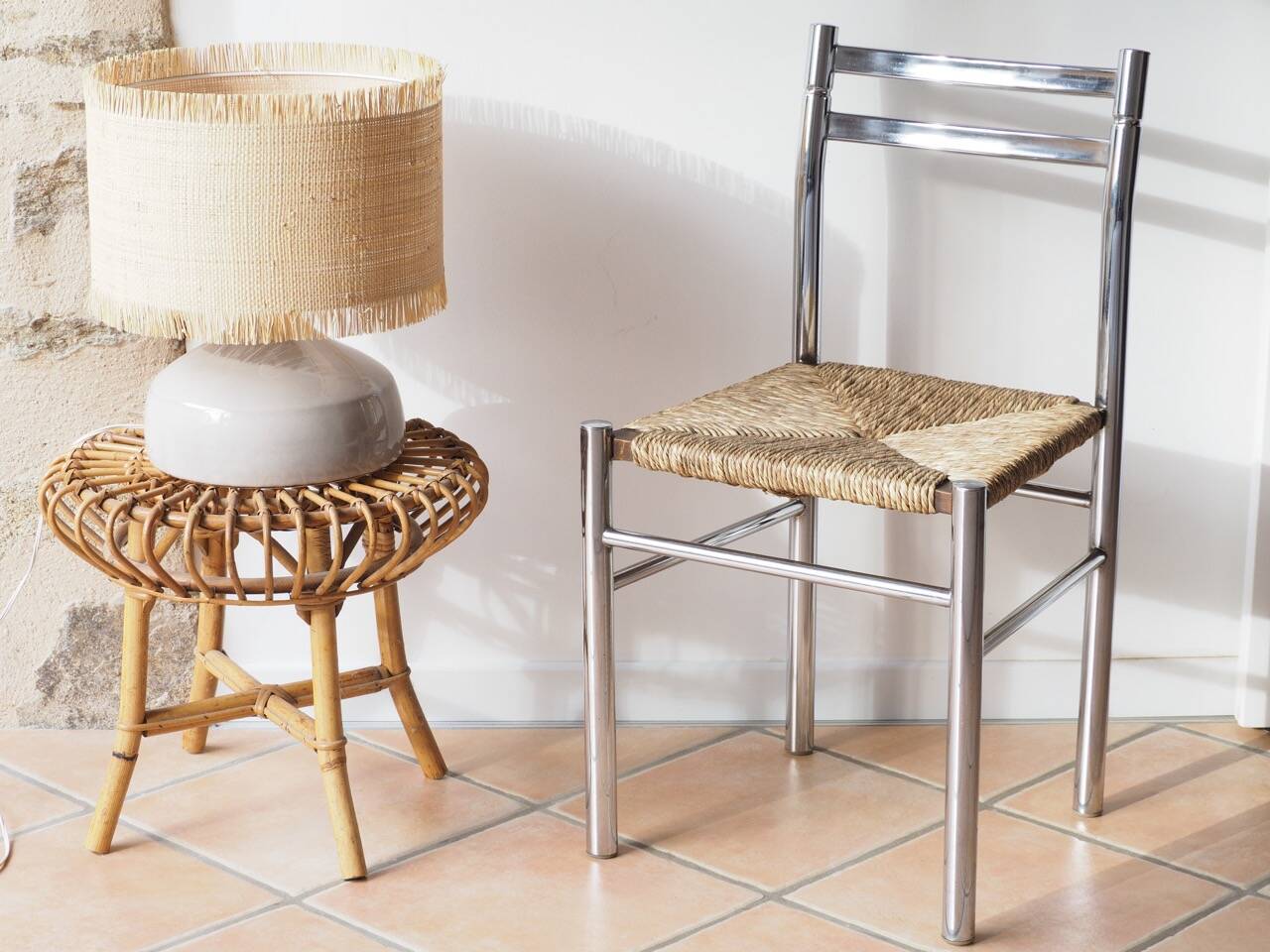 4 modernist straw chairs