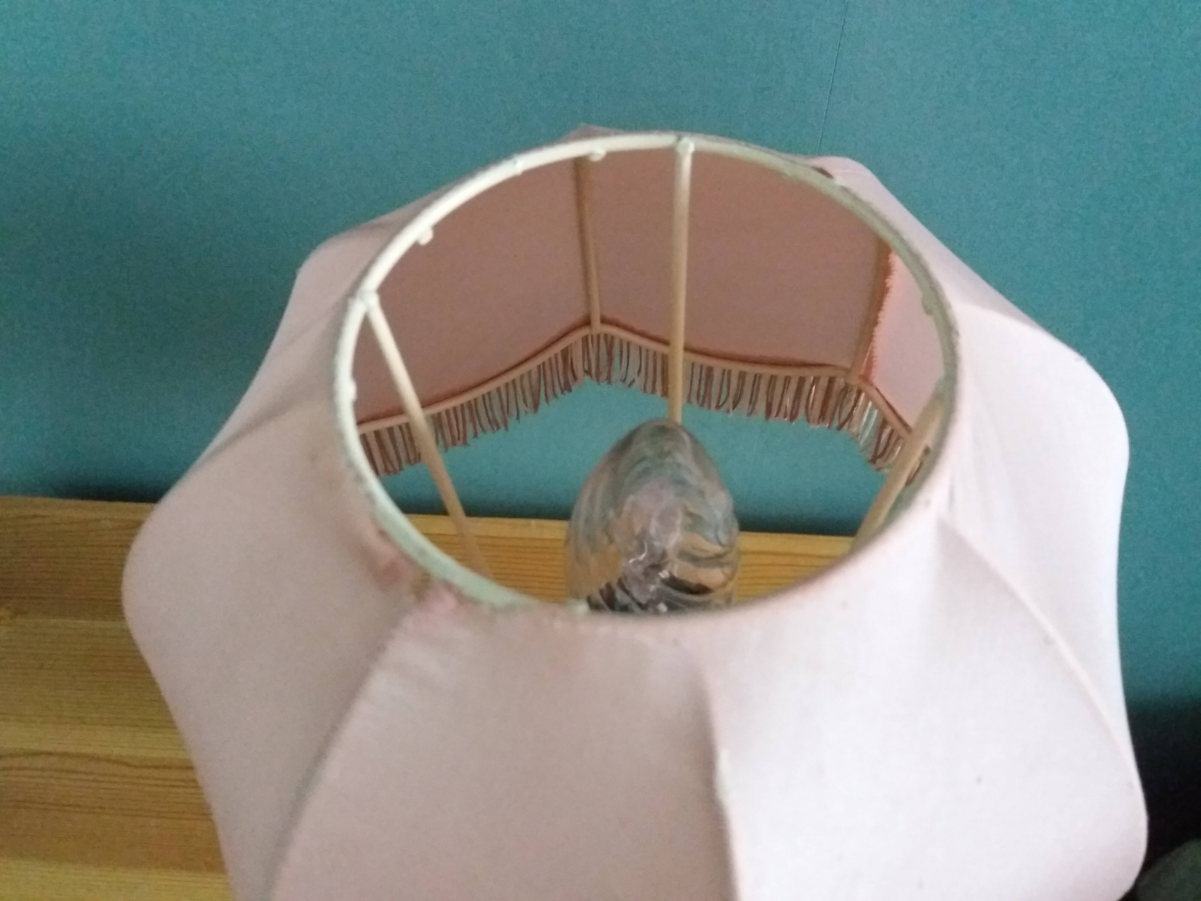 Turned wood bedside lamp with fabric lampshade