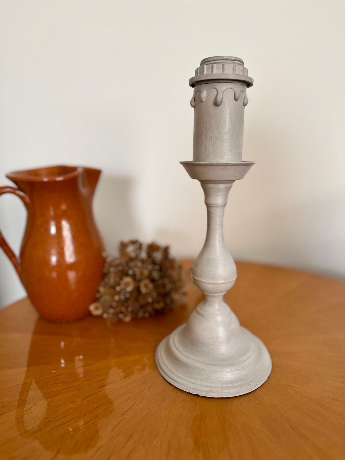 Gray patina pewter candle holder lamp base