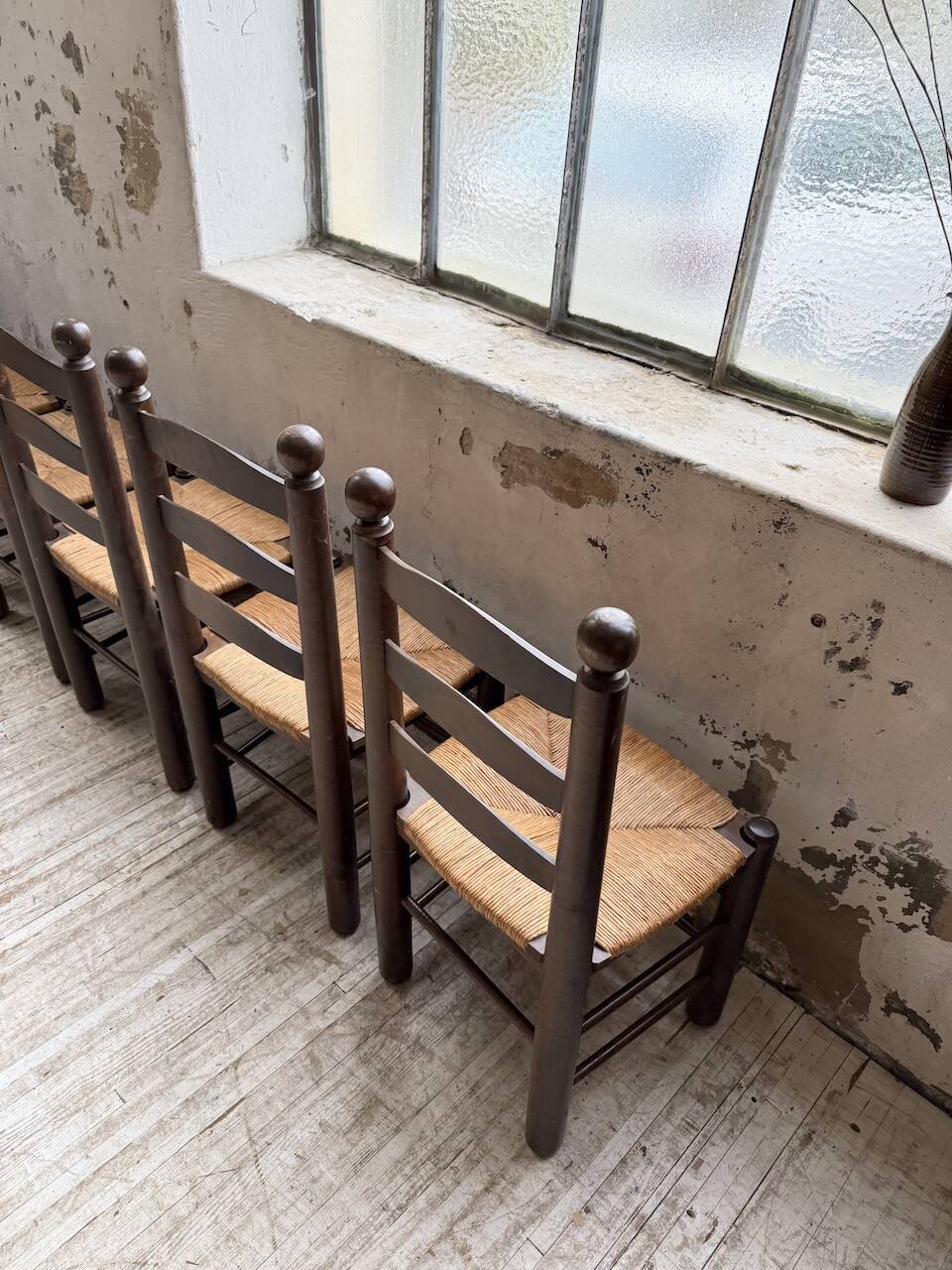 Straw chairs oak 1940s Dudouyt
