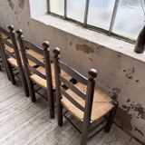 Straw chairs oak 1940s Dudouyt