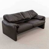 Brown leather 2-seater sofa Cassina Maralunga by Vico Magistretti