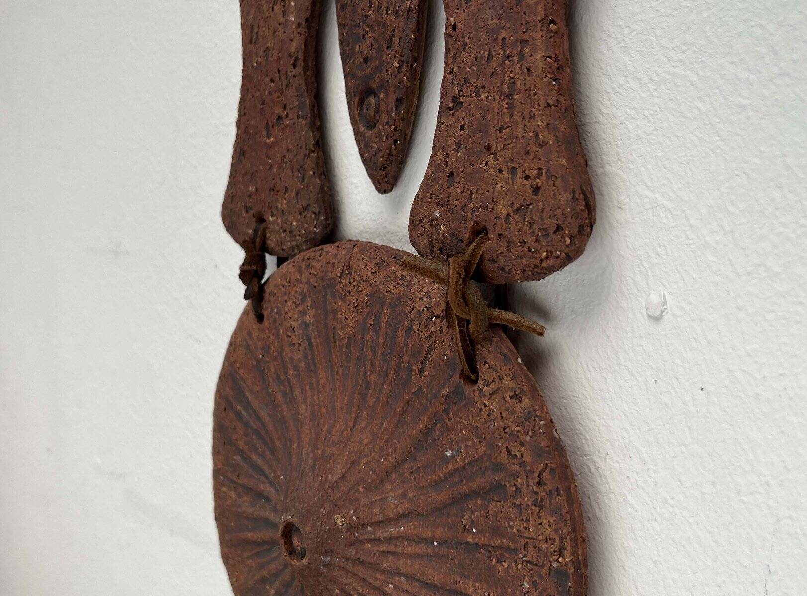 Wall suspension of Danish studio pottery in mid-century brutalist modernist style by Clara Helmich, 1979.