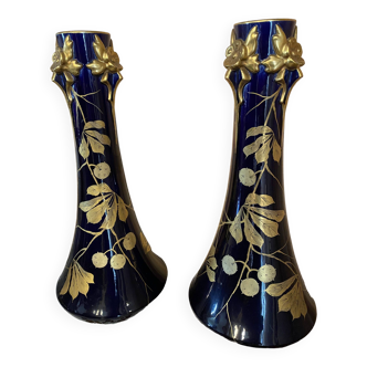 pair of Gustave Asch Bleu de Tours vase