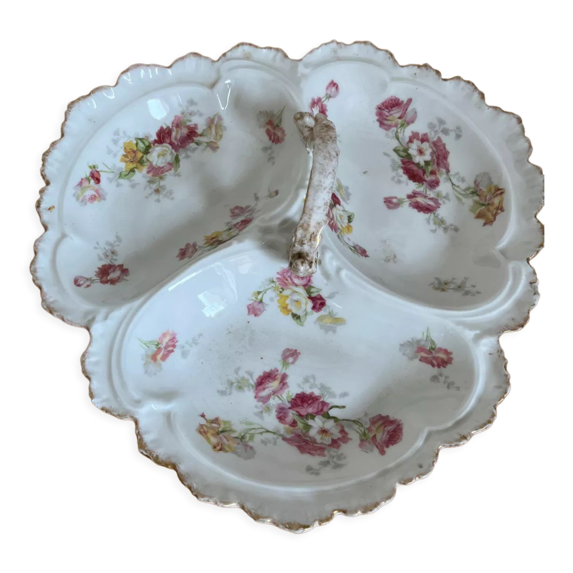 ANCIEN PLAT MENDIANT Serviteur en Verre Moulé Art Déco Présentoir