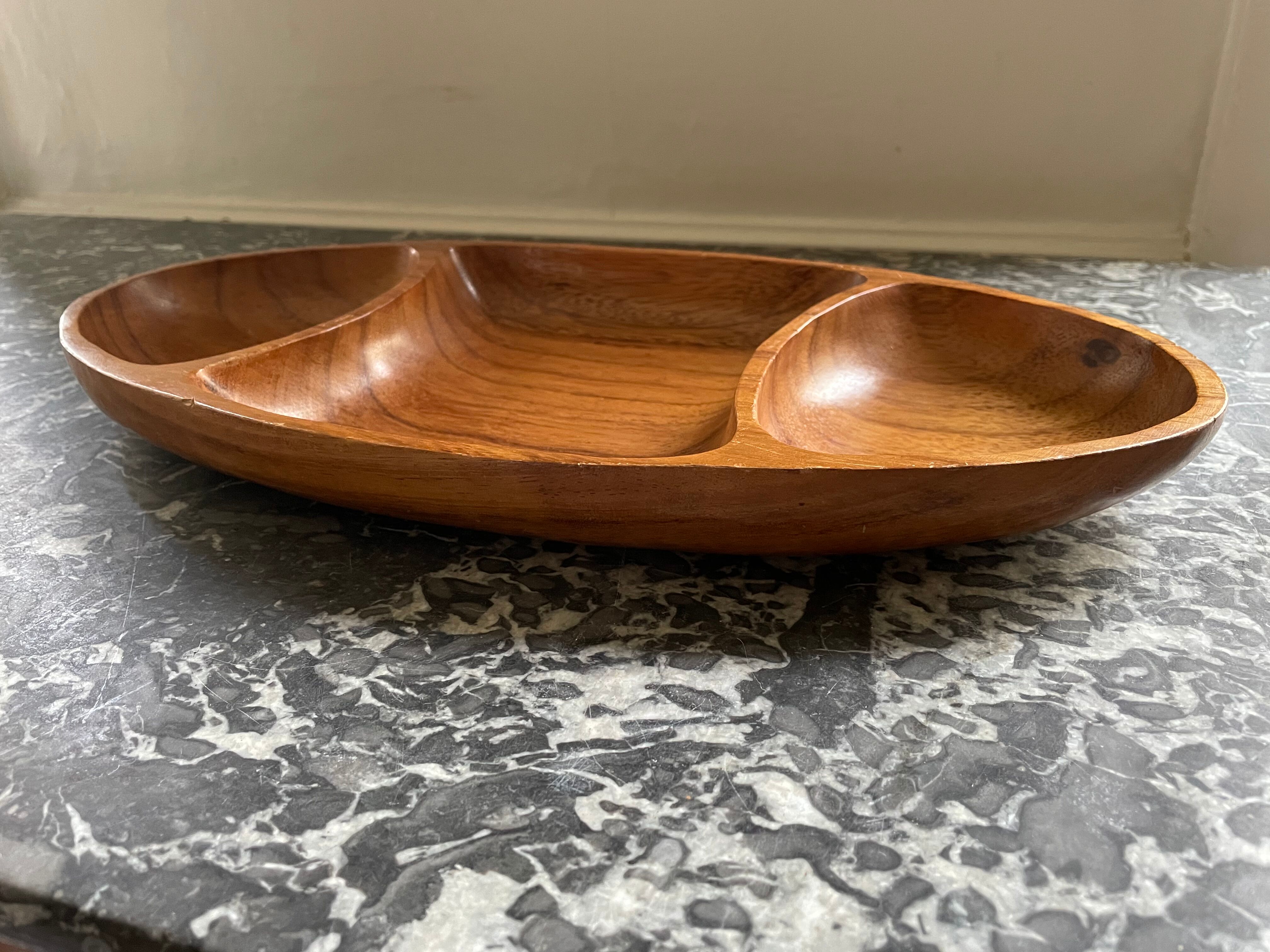 Compartmentalized wooden serving dish