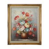 Tableau bouquet de fleurs tons pastels signé Frederick