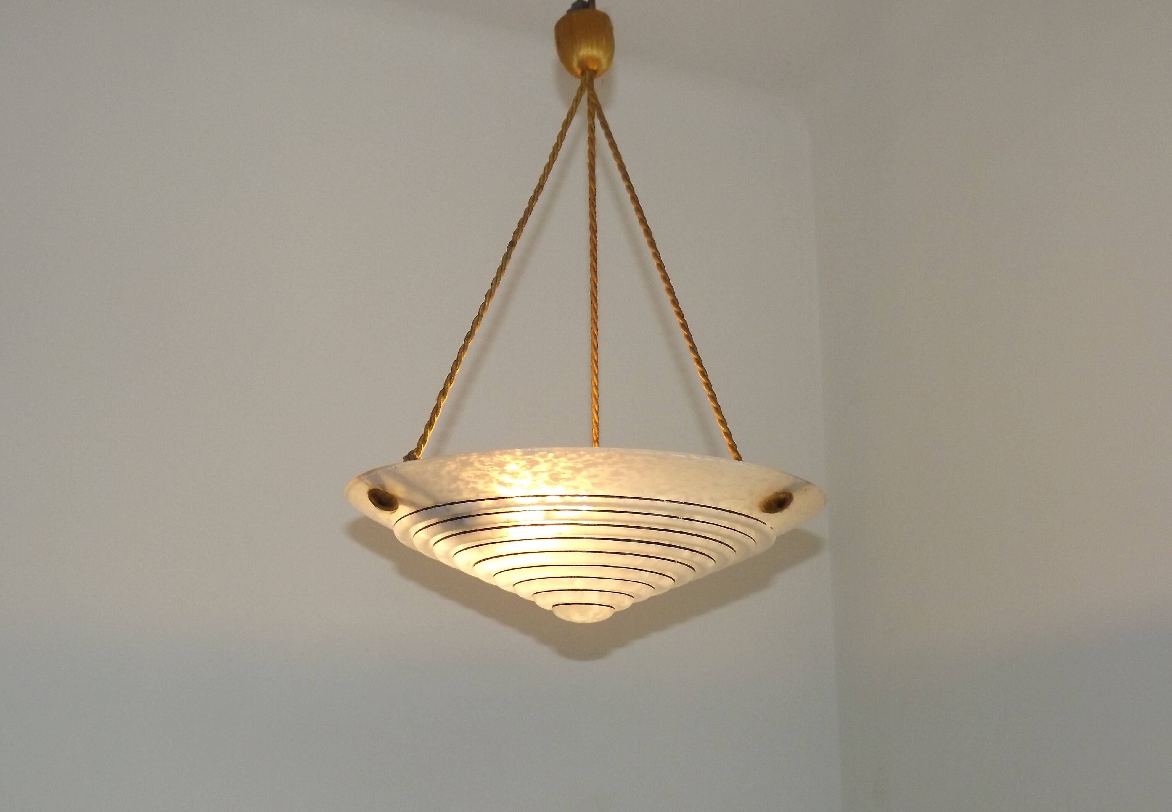 French Vintage Art Deco Style Hanging Ceiling Light – Clichy Glass Shade