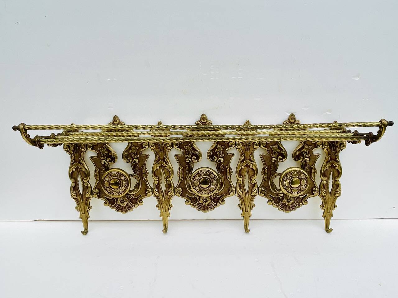 Bronze Coat Rack and Wall Shelf, Vintage, Louis XV Style