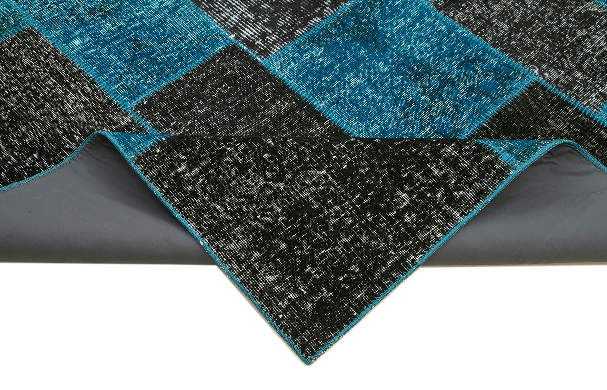 Hand-knotted turkish vintage 200 cm x 297 cm black patchwork carpet