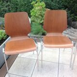 Suite of four chairs in teak color multiplis and chrome / vintage feet 60s-70s
