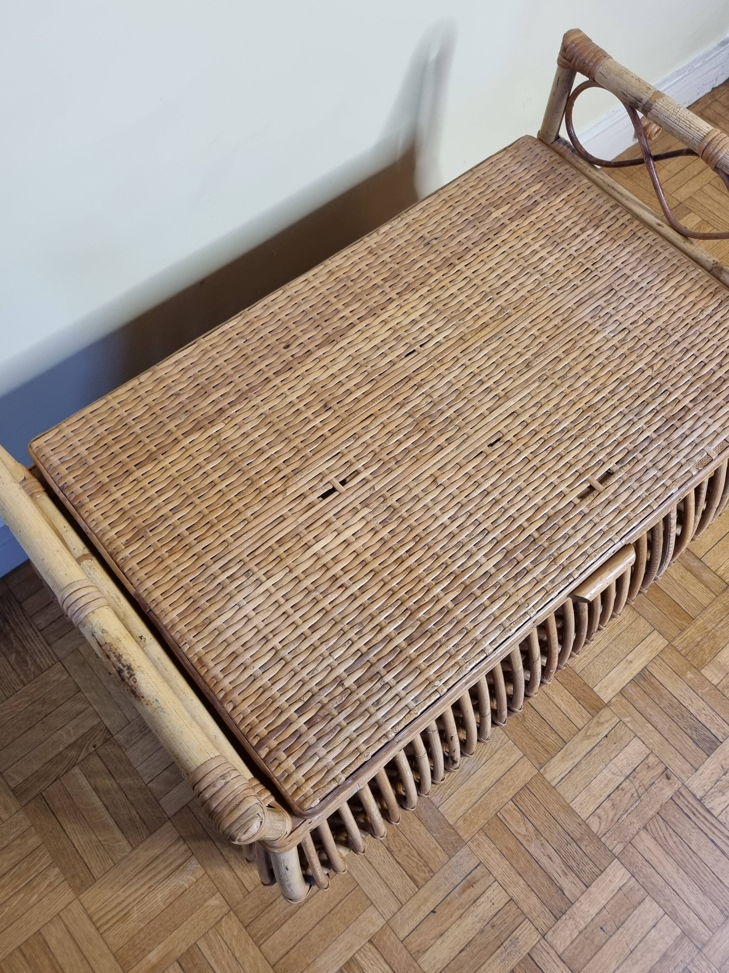 Storage box, vintage rattan bench, 80 cm