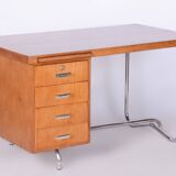 Bureau restauré en chêne Bauhaus, Hynek Gottwald, Chrome, Tchéquie, années 1930