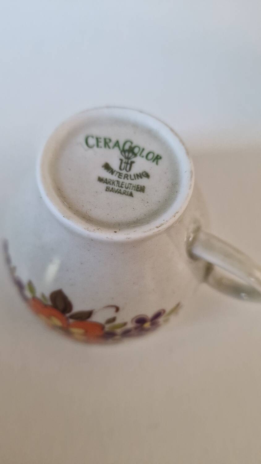 Lot of 10 vintage porcelain cups from Winterling Bavaria with orange flowers from the 70s.