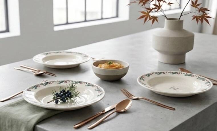 Set of 6 deep plates - Holly Model - HB&M Earthenware - 1900