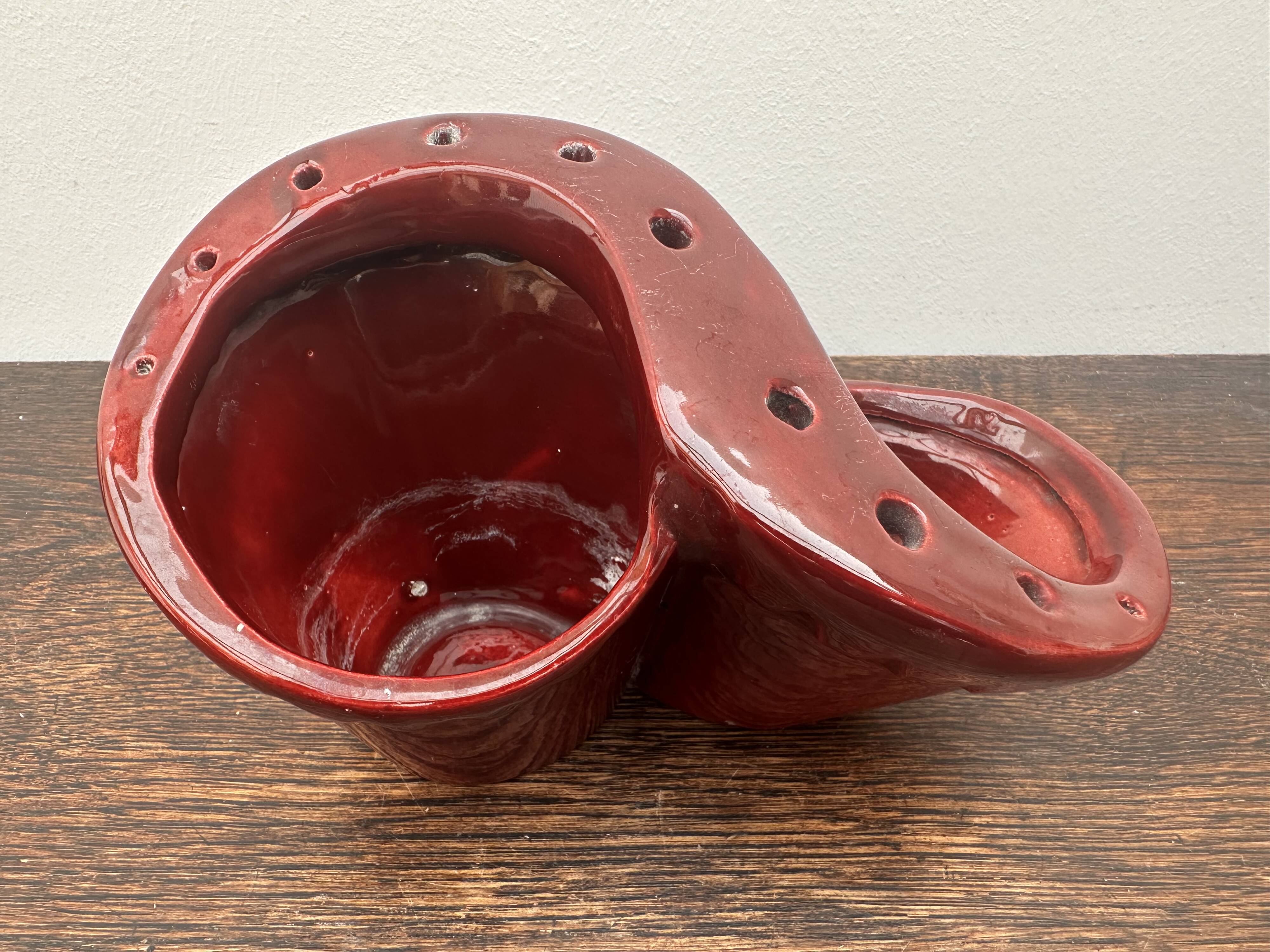 Burgundy ceramic flowerpot, 1950s