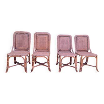 4 Perret and Vibert bamboo and rattan chairs