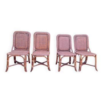 4 Perret and Vibert chairs in bamboo and rattan