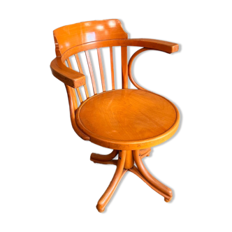 Fauteuil de bureau dit "américain" vintage pivotant Thonet en hêtre clair années 50