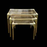Trio of nesting tables in gold, smoked safety glass, 1970s