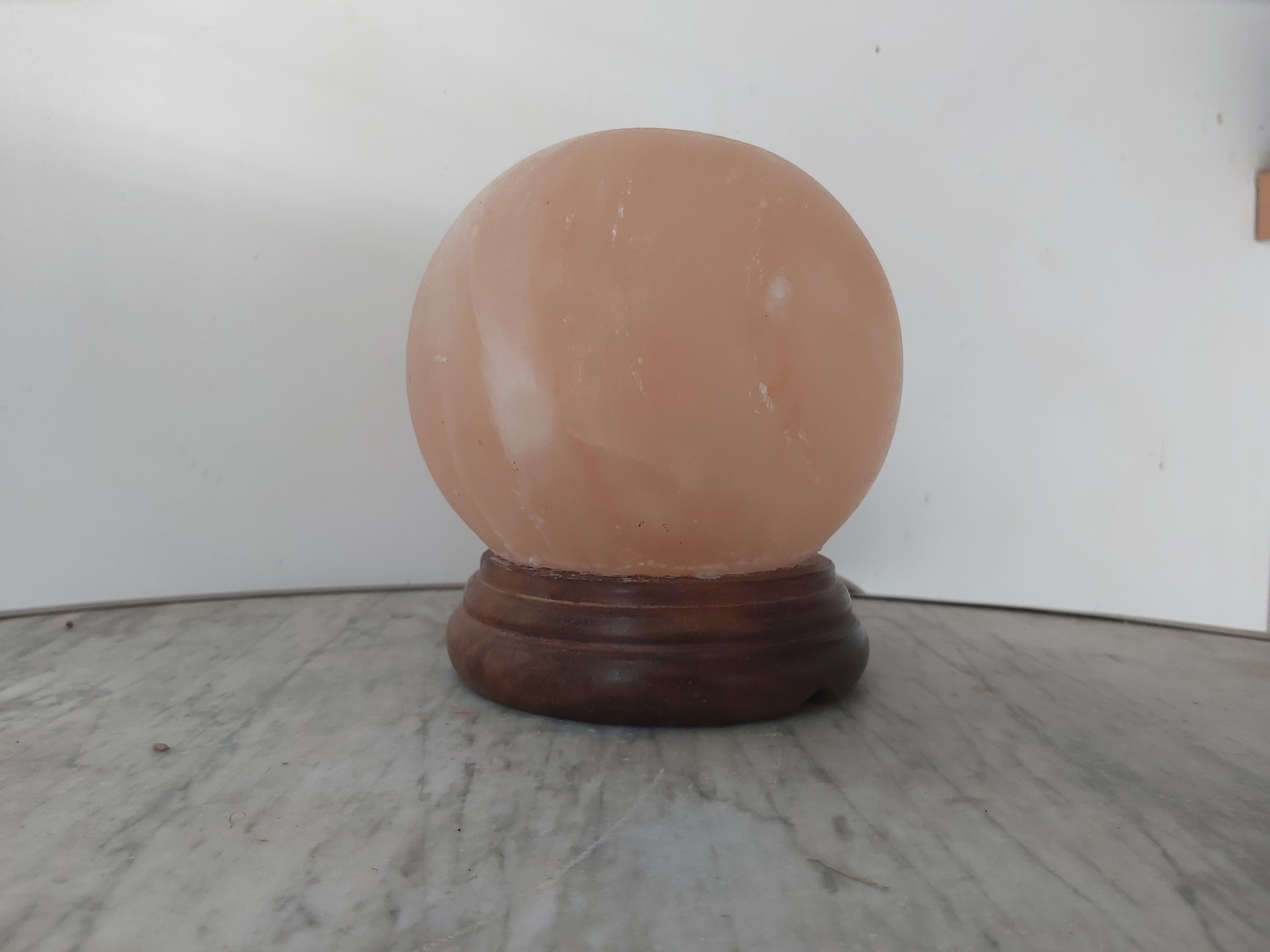 Vintage wood and alabaster ball lamp