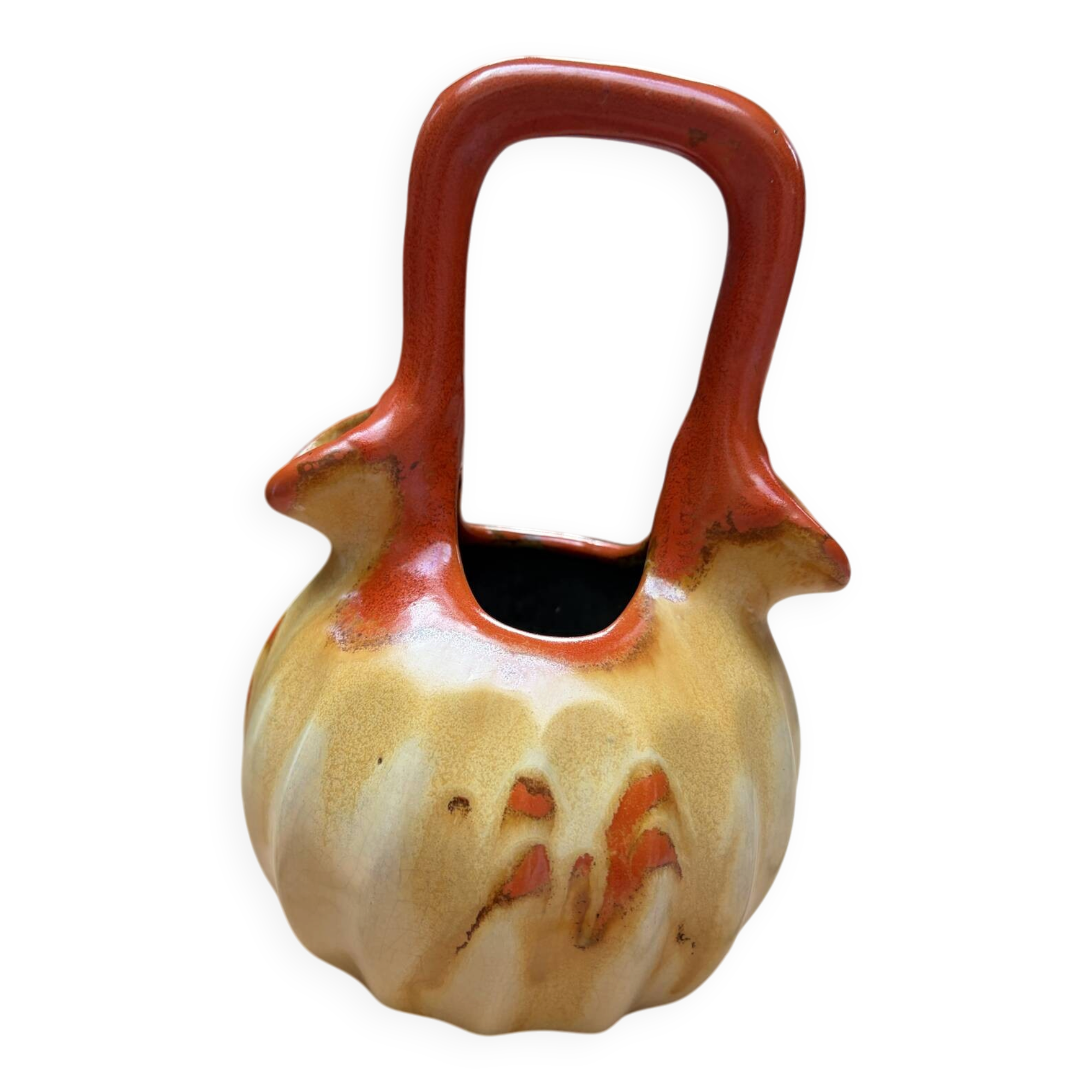 Vase soliflor double ouverture Belgique orange marron vintage