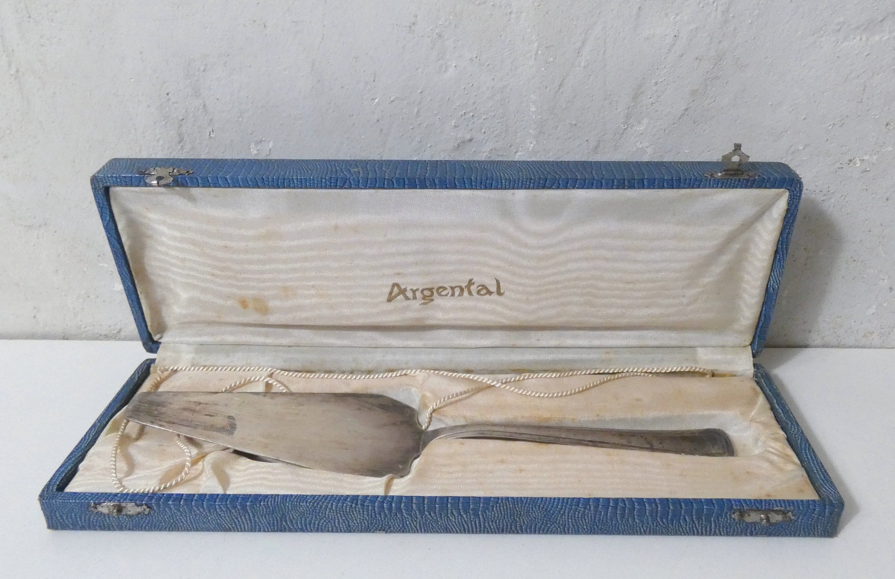 antique silver-plated cake server in its box